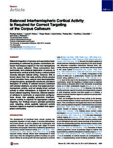 Neuron  Article Balanced Interhemispheric Cortical Activity Is Required for Correct Targeting of the Corpus Callosum