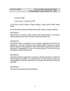 Local Law Filing  New York State Department of State 162 Washington Avenue, Albany, NY[removed]County of Tioga