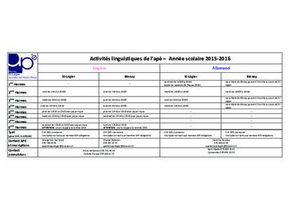 AcLvités  linguisLques  de  l’apé  –    Année  scolaire  2015-­‐2016 Anglais Allemand  St-­‐Légier