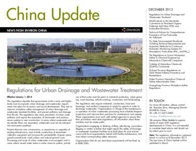 China Update NEWS FROM ENVIRON CHINA december 2013 Regulations for Urban Drainage and Wastewater Treatment