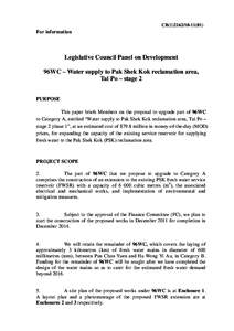 CB[removed])  For information Legislative Council Panel on Development 96WC – Water supply to Pak Shek Kok reclamation area,