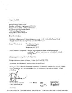 August 28,2002 Office of Nutritional Products Labeling and Dietary SupplemGnts,(HFS-810) Center for Food Safety and Applied Nutrition U.S. Food and Drug Administration[removed]Paint Branch Parkway