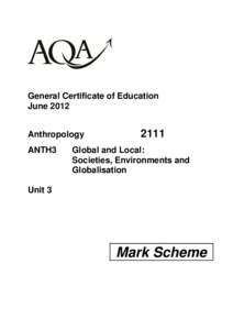General Certificate of Education June 2012 Anthropology ANTH3  2111