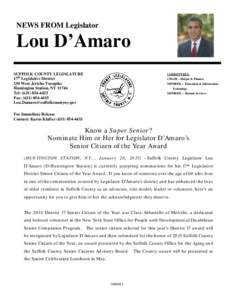 NEWS FROM Legislator  Lou D’Amaro SUFFOLK COUNTY LEGISLATURE 17th Legislative District 130 West Jericho Turnpike