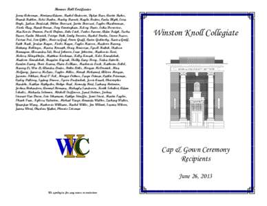 Honour Roll Certificates Jenna Ackerman, Montana Adams, Rachel Anderson, Dylan Baer, Austin Baker, Brandi Bakken, Kelci Barber, Harley Barrett, Haylie Bedore, Carla Blyth, Erica Boyle, Jaileen Brodziak, Dillon Brossart, 