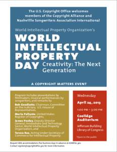 The U.S. Copyright Office welcomes members of the Copyright Alliance and Nashvillle Songwriters Association International world intellectual