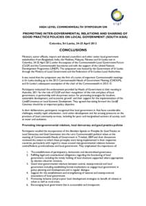 Commonwealth Heads of Government Meeting / Political geography / Politics / Commonwealth Secretariat / Sri Lanka / Decentralization / Local government / Commonwealth Foundation / International relations / Commonwealth of Nations / Political history of Canada