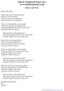 Folk & Traditional Song Lyrics - Babes in the Wood