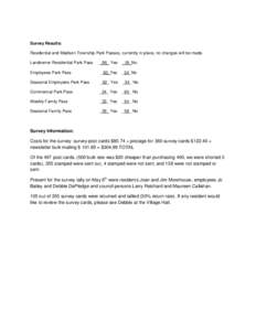 Survey Results: Residential and Madison Township Park Passes, currently in place, no changes will be made. Landowner Residential Park Pass _86_ Yes