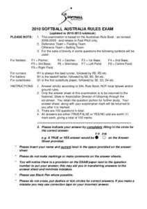 2010 SOFTBALL AUSTRALIA RULES EXAM PLEASE NOTE: For fielders:  (updated torulebook)