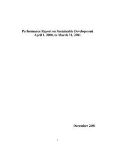 Performance Report on Sustainable Development April 1, 2000, to March 31, 2001 December[removed]