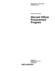 Department of the Army Pamphlet 601–6 Personnel Procurement  Warrant Officer