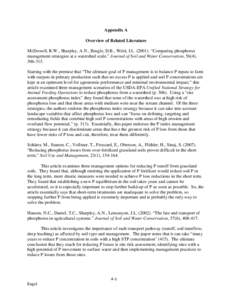 Appendix A Overview of Related Literature McDowell, R.W., Sharpley, A.N., Beegle, D.B., Weld, J.L[removed]). “Comparing phosphorus management strategies at a watershed scale.” Journal of Soil and Water Conservation, 56