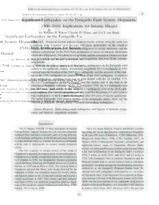 Bulletin of the Seismological Society of America, Vol. 102, No. 1, pp. 18–30, February 2012, doi: [removed][removed]  Ⓔ Significant Earthquakes on the Enriquillo Fault System, Hispaniola, 1500–2010: Implications fo