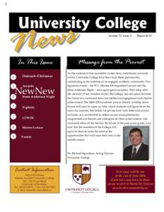 University College Volume 13, Issue 3 Message from the Provost  In This Issue