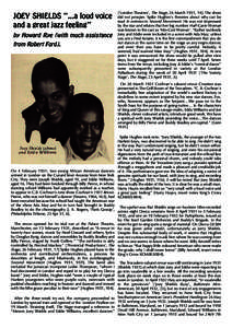 JOEY SHIELDS “...a loud voice and a great jazz feeling” by Howard Rye (with much assistance from Robert Ford).  [‘London Theatres’, The Stage, 26 March 1931, 14]. The show