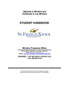 Diploma in Ministry and Certificate in Lay Ministry STUDENT HANDBOOK  Ministry Programs Office