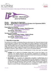 Département Mathématiques et Informatique de la Décision et des Organisations  Mention : Informatique des Organisations Domaine : Mathématiques et Informatique de la Décisions et des Organisations (MIDO) Site Web et