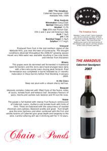 2007 The Amadeus Cabernet Sauvignon 100% Adelaide Hills 100% Wine Analysis Winemaker: Greg Clack Bottled: February 2009