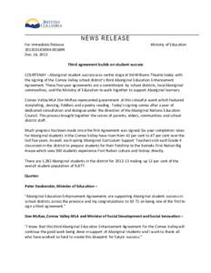 NEWS RELEASE For Immediate Release 2013EDUC0094[removed]Dec. 16, 2013  Ministry of Education