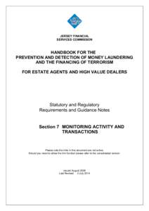 JERSEY FINANCIAL SERVICES COMMISSION HANDBOOK FOR THE PREVENTION AND DETECTION OF MONEY LAUNDERING AND THE FINANCING OF TERRORISM