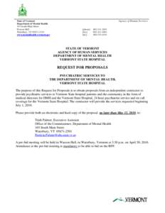 State of Vermont Department of Mental Health 103 South Main Street Wasson Hall Waterbury, VT[removed]www.mentalhealth.vermont.gov