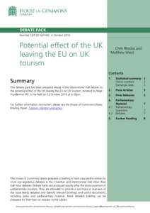 Potential effect of the UK leaving the EU on UK tourism