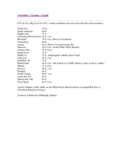 Turntables - Location - Length  CCC & St.L (Big 4) As of 1912; Listing in Indiana and just across the State Line locations) Union City South Anderson Brightwood