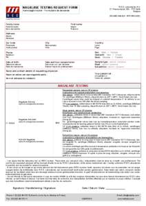 R.E.D. Laboratories N.V. Z.1 Researchpark[removed]Zellik Belgium NAGALASE TESTING REQUEST FORM Aanvraagformulier - Formulaire de demande