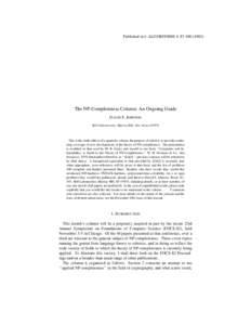 Published in J. ALGORITHMS 4, The NP-Completeness Column: An Ongoing Guide DAVID S. JOHNSON Bell Laboratories, Murray Hill, New Jersey 07974