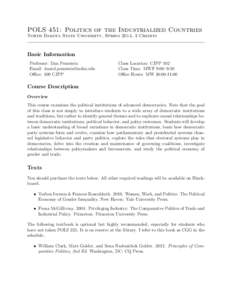 POLS 451: Politics of the Industrialized Countries North Dakota State University, Spring 2014, 3 Credits Basic Information Professor: Dan Pemstein Email: 