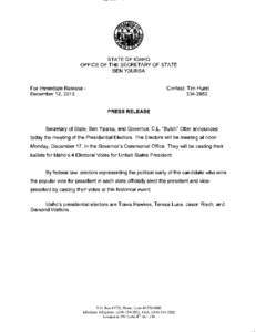 STATE OF IDAHO OFFICE OF THE SECRETARY OF STATE BEN YSURSA Contact: Tim Hurst