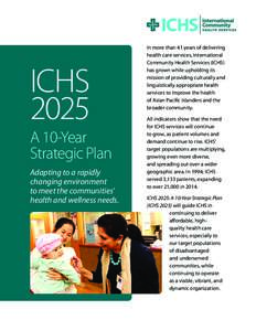 ICHS 2025 A 10-Year Strategic Plan Adapting to a rapidly changing environment