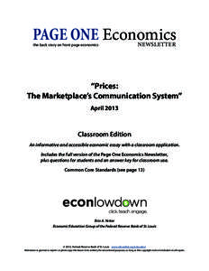PAGE ONE Economics the back story on front page economics NEWSLETTER  “Prices: