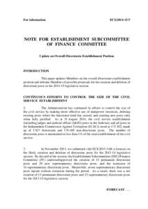 For information  ECI[removed]NOTE FOR ESTABLISHMENT SUBCOMMITTEE OF FINANCE COMMITTEE