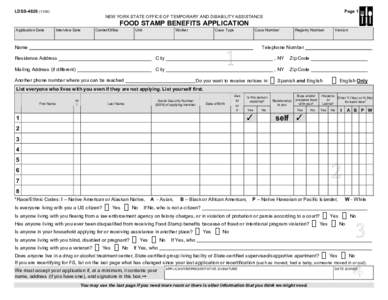 LDSS[removed]Page 1 NEW YORK STATE OFFICE OF TEMPORARY AND DISABILITY ASSISTANCE  FOOD STAMP BENEFITS APPLICATION