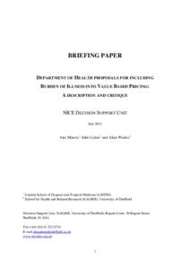 BRIEFING PAPER  DEPARTMENT OF HEALTH PROPOSALS FOR INCLUDING BURDEN OF ILLNESS INTO VALUE BASED PRICING: A DESCRIPTION AND CRITIQUE