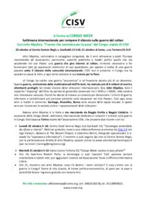 A Torino la CONGO WEEK Settimana internazionale per rompere il silenzio sulla guerra del coltan Con John Mpaliza, “l’uomo che cammina per la pace” del Congo, ospite di CISV 20 ottobre al Centro Sereno Regis v. Gari