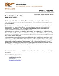 Learners for Life Learning without limits in a world of possibilities MEDIA RELEASE Date of release: Monday, November 24, 2014