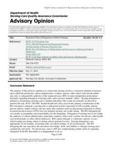 NCQAC Advisory Opinion 4.0: Registered Nurse Delegation in School Settings  Department of Health Nursing Care Quality Assurance Commission  Advisory Opinion