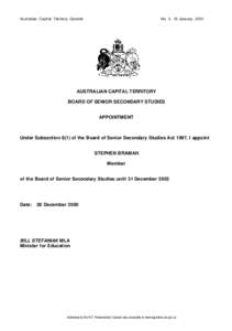 Politics of Australia / Members of the Australian Capital Territory Legislative Assembly / Bill Stefaniak / Australian Capital Territory