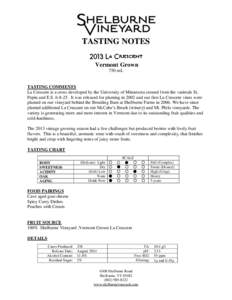 TASTING NOTES Vermont Grown 750 mL TASTING COMMENTS La Crescent is a cross developed by the University of Minnesota created from the varietals St.