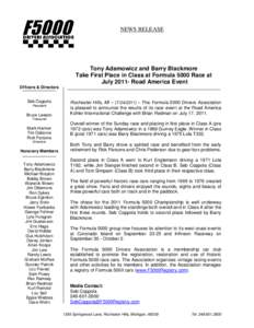 NEWS RELEASE  Tony Adamowicz and Barry Blackmore