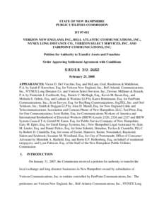 STATE OF NEW HAMPSHIRE PUBLIC UTILITIES COMMISSION DT[removed]VERIZON NEW ENGLAND, INC., BELL ATLANTIC COMMUNICATIONS, INC., NYNEX LONG DISTANCE CO., VERIZON SELECT SERVICES, INC. AND FAIRPOINT COMMUNICATIONS, INC.