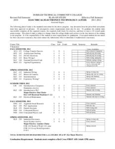 DURHAM TECHNICAL COMMUNITY COLLEGE Revised Fall Semester PLAN OF STUDY Effective Fall Semester 2010 ELECTRICAL/ELECTRONICS TECHNOLOGY (A35220)