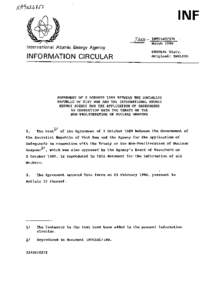 INFCIRC[removed]Agreement of 2 October 1989 Between the Socialist Republic of VietNam and the Agency for the Application of Safeguards in Connection with the Treaty on the Non-Proliferation of Nuclear Weapons