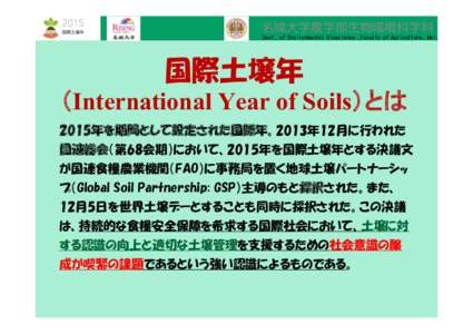 名城⼤学農学部⽣物環境科学科  Dept. of Environmental Bioscience ,Faculty of Agriculture, Meijo University 国際土壌年 International Year of Soils