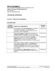 RFP ATTACHMENT 3 For a Construction Manager/General Contractor for the West Campus Redevelopment UT Knoxville SBC No[removed]