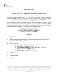 Friday, January 31, 2014  ______________________________________________________________________________ PUBLIC NOTICE OF AGRICULTURE COMMITTEE MEETING ____________________________________________________________________
