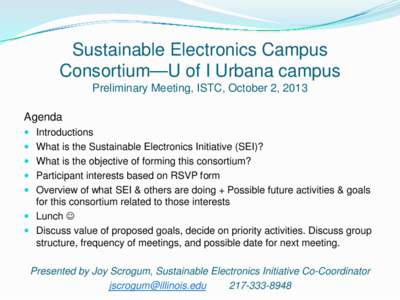 Sustainable Electronics Campus Consortium Preliminary